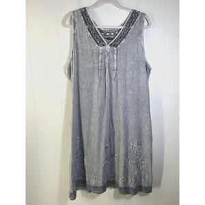 Raya Sun Embroidered Crochet Trim Dress Gray Palm Tree Boho Tropical Size 1X